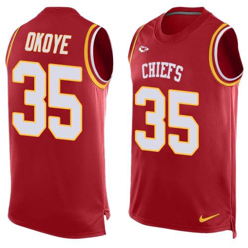 Men's Limited Christian Okoye Nike Jersey Red - #35 Player Name & Number Tank Top NFL Kansas City Chiefs
